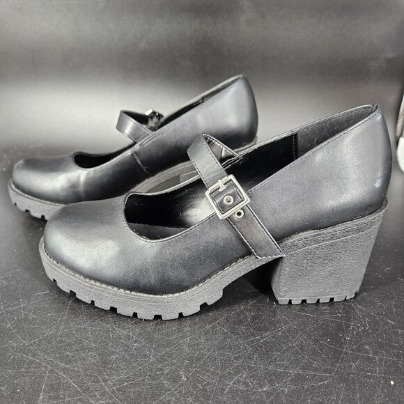 SODA Shoes Womens Size 8 Black Mary Jane Chunky Block Heel Lug Sole Platform - Picture 8 of 14